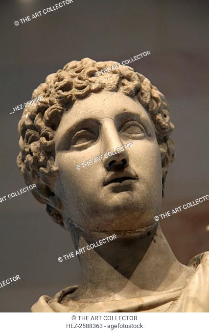 Head of Ganymede. Detail from a Roman statue of Ganymede with the eagle, after a Greek original from the Praxiteles school of the 3rd century BC