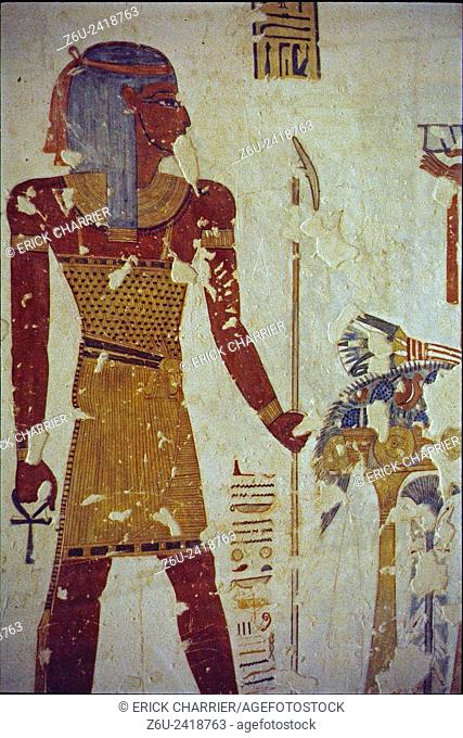 Thebes, West bank, Kings Valley, tomb of Montou-Her-Kopechef (KV19). Left wall, Montuherkhopeshef and Imsety (scene 5)