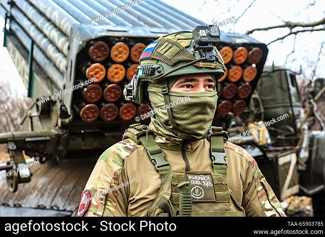 RUSSIA - DECEMBER 19, 2023: A member of a Grad multiple rocket launcher crew is seen while performing a combat mission on the Donetsk direction of Russia's...