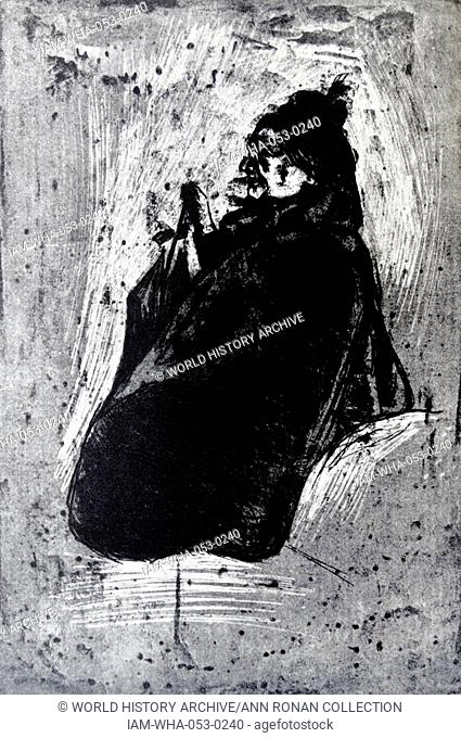 Work entitled Old Lady With Umbrella by Norwegian artist Edvard Munch (1863-1944). This work was produced in 1902