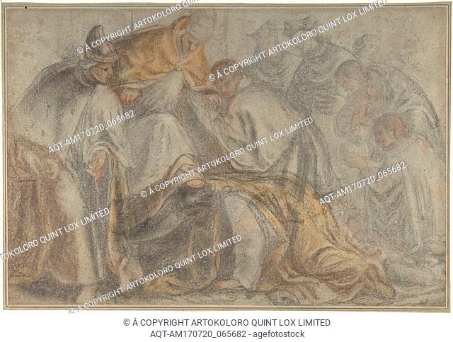 The Emperor Frederick Barbarossa Submitting to Pope Alexander III in the Presence of a Doge, 1556â€“1618, Black, gray, red, brown, and yellow chalk