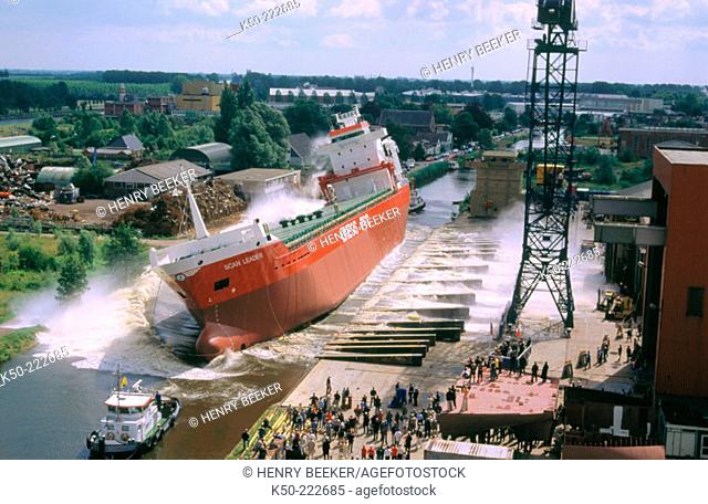 Launch of a ship. Groningen. Netherlands