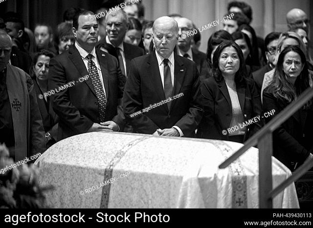United States President Joe Biden and United States Secretary of Labor Julie A. Su, right, attend the funeral service for retired Associate Justice of the...