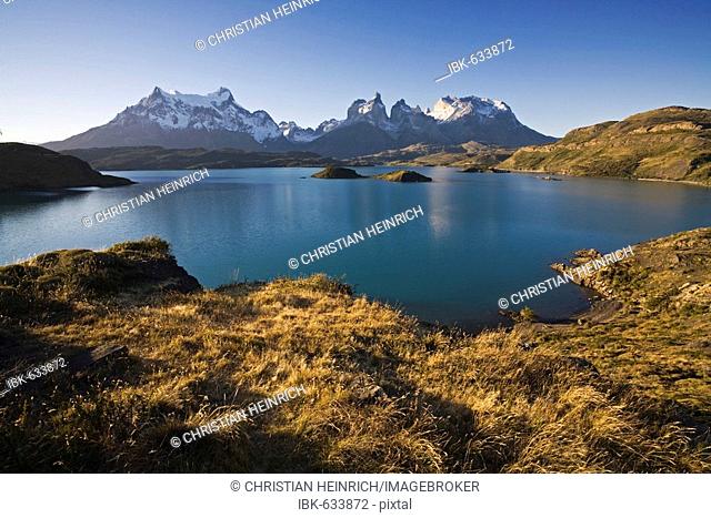 Torres del Paine mountains at the lake Lago Pehoe, National Park Torres del Paine, Patagonia, Chile, South America
