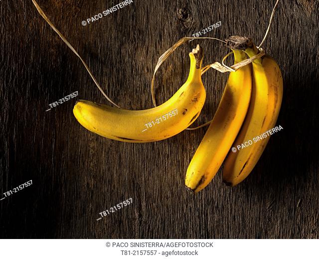 Still life of bananas and old wood