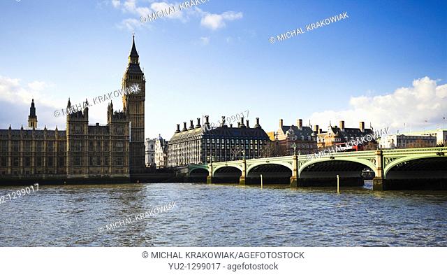 London landmarks: Palace of Westminster, Big Ben and Westminster Bridge