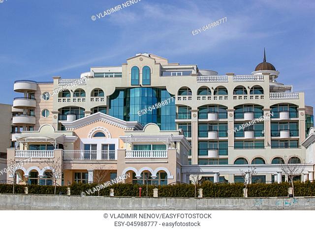 Pomorie, Bulgaria - March 07, 2018: Sunset Resort Hotel Complex Is Situated On The Seashore