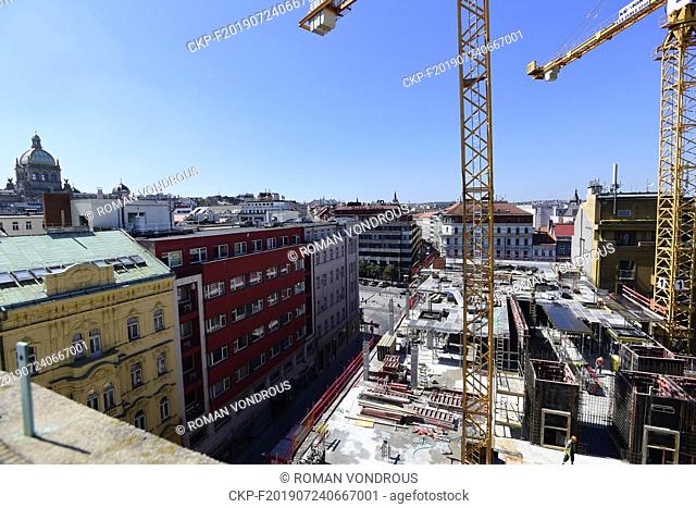 The Flow Building construction site on the corner of Opletalova street and Wenceslas Square, Prague, Czech Republic, July 24, 2019