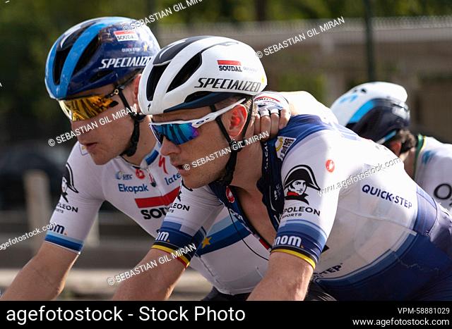 Dutch Fabio Jakobsen of Soudal Quick-Step and Belgian Yves Lampaert of Soudal Quick-Step pictured in action during stage 6 of the Vuelta a San Juan cycling tour