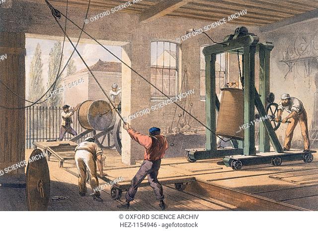 Telegraph wire at the Greenwich works, c1865. The plate is one of 26 illustrations by Robert Dudley in The Atlantic Telegraph, a book by WH Russell, 1866