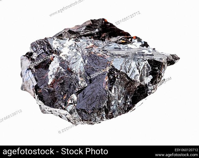 closeup of sample of natural mineral from geological collection - raw Sphalerite rock isolated on white background