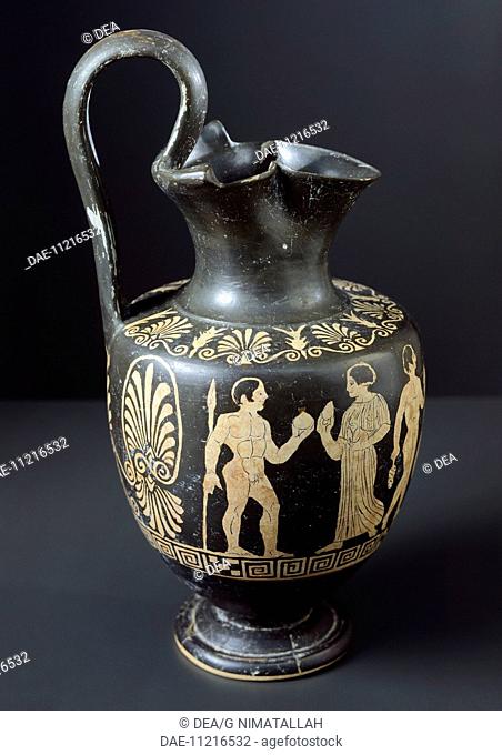 Oinochoe, viewed from side B. Red-figure pottery from Vulci (Lazio). Etruscan Civilization, 4th Century BC.  Rome, Museo Nazionale Etrusco Di Villa Giulia...