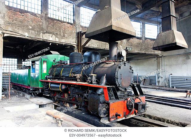 steam locomotive in depot, Kostolac, Serbia