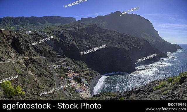The bay of Alojera and Las Salinas is surrounded by steep cliffs, Alojera, La Gomera, Spain, Europe