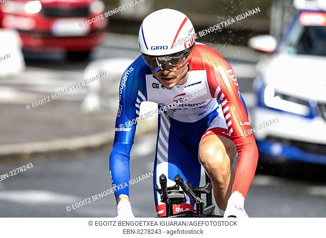 Rudy Molard at Zumarraga, at the first stage of Itzulia, Basque Country Tour. Cycling Time Trial race