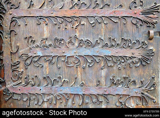 Detail of the door ironwork of the cistercian church of Santa María de Meira. Lugo province. Galicia. Spain