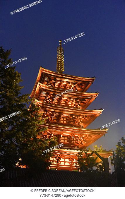 Night view of Senso-ji temple, Asakusa, Tokyo, Japan, Asia
