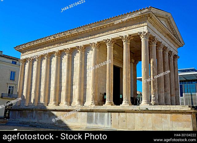 The Maison Carree in the centre of Nimes, Southern France a 2000 year old Ancient Roman Temple the best preserved of its kind anywhere
