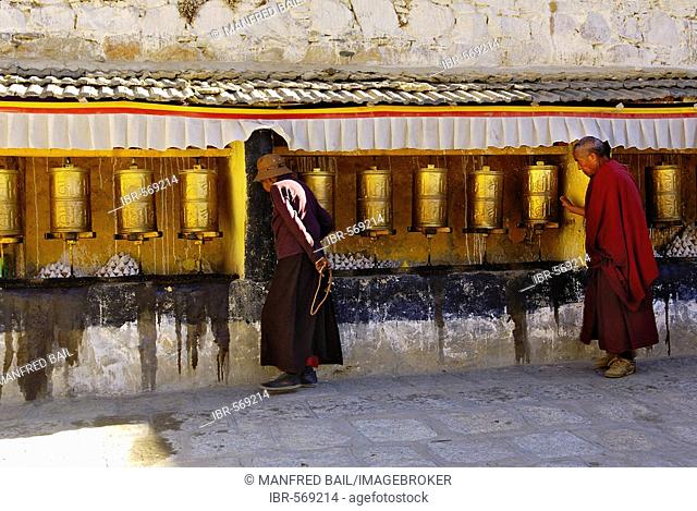 Prayer mills, Drepung monastery near Lhasa, Tibet, Asia