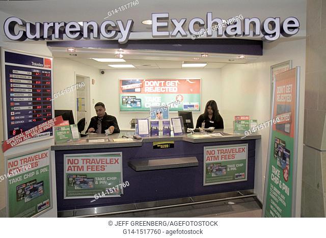 New York, New York City, NYC, Queens, JFK, John F  Kennedy International Airport, concourse, terminal, gate area, business, front, entrance, currency exchange
