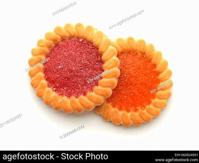 Top view of cookies with jam isolated on white