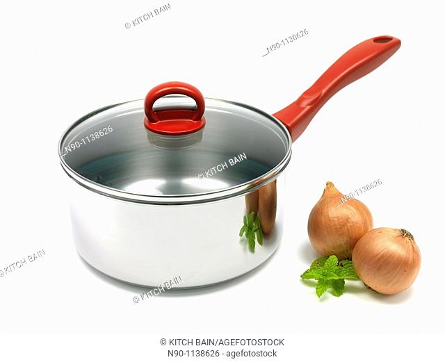 A silver cooking pot isolated against a white background