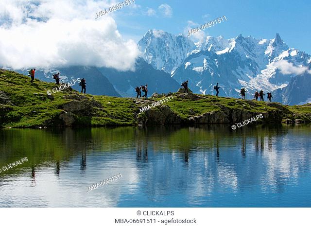 Europe, France, Chamonix district. Mont Blanc Range and Lac de Cheserys