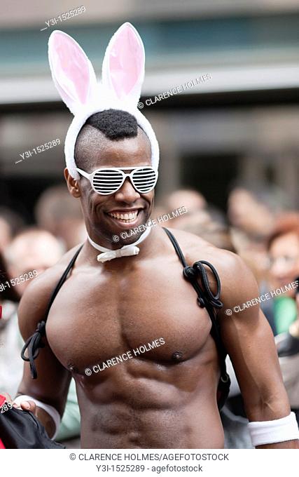 Fitness trainer Mario Godiva Green came with his Kangoo Krew with bunny ears to the 2011 New York City Easter Parade on 5th Avenue in New York City, New York