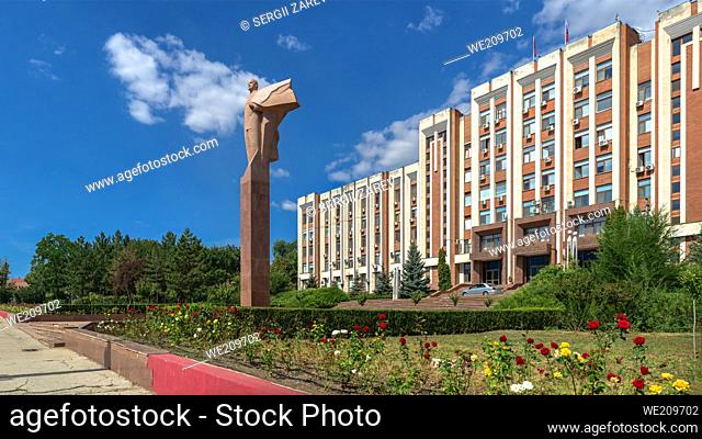 Tiraspol, Moldova. Monument to Vladimir Lenin in Tiraspol, Transnistria or Moldova, on a sunny summer day