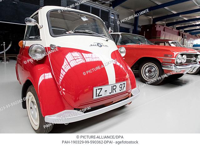 05 March 2019, Mecklenburg-Western Pomerania, Prora: A BMW Isetta is in the exhibition of the Oldtimermuseum Rügen. In its new exhibition