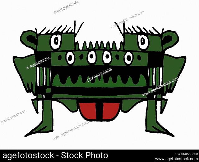 Funny sketchy alien frog drawing isolated on white background