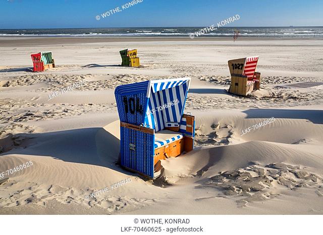 chairs on the beach, Langeoog Island, North Sea, East Frisian Islands, East Frisia, Lower Saxony, Germany, Europe