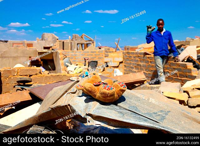 Johannesburg, South Africa - October 04 2011: Tornado Damaged Homes in a small South Africa Township