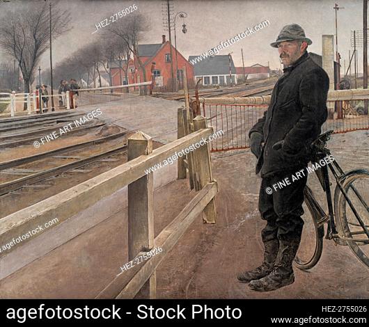 Waiting for the Train. Level Crossing by Roskilde Highway, 1914. Creator: Ring, Laurits Andersen (1854-1933)