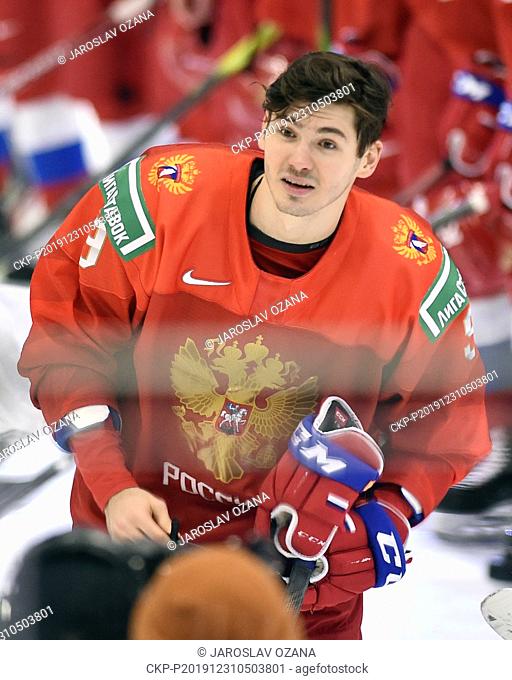 The best player of Russia KIRILL MARCHENKO receives award after the 2020 IIHF World Junior Ice Hockey Championships Group B match between Russia and Germany in...