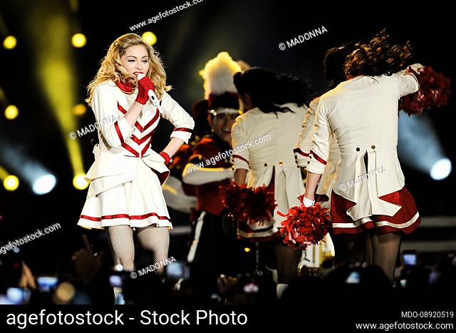 American pop star Madonna (Madonna Louise Veronica Ciccone) in concert at Olympic Stadium in Rome on the first of three italian dates of the MDNA World Tour