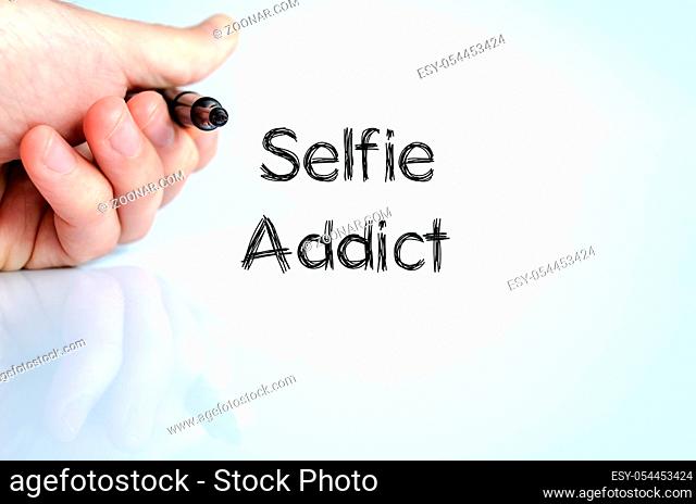 Selfie addict note in business man hand