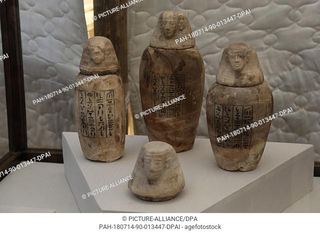 A general view of burial canopic jars that were discovered by a German-Egyptian mission, at the Saqqara burial ground in Giza, Egypt, 14 July 2018