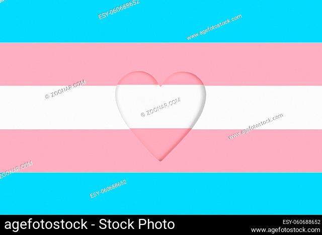 Transgender flag background. Printed cardboard with die-cut heart shape. Top view