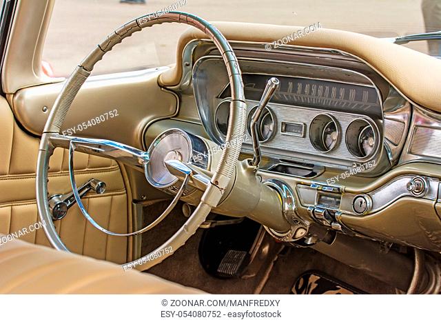 Vintage steering wheel of a classic old-timer
