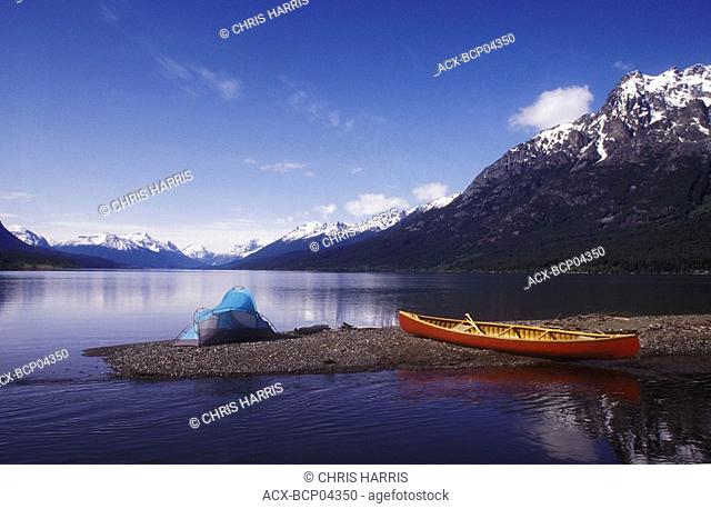 canoe camping on Tatlayoko Lake, British Columbia, Canada
