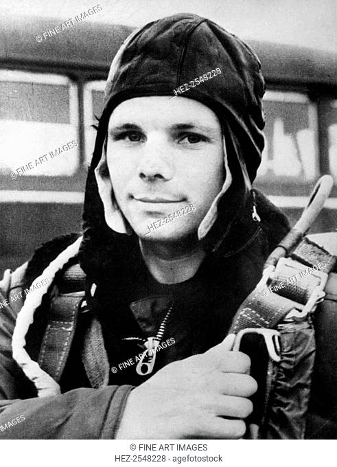 Yuri Gagarin, Russian cosmonaut, 1961. Gagarin (1934-1968) became the first man in space when he orbited the Earth aboard Vostok 1 on 12 April 1961