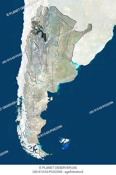 Satellite view of Argentina showing the province of Catamarca. This image was compiled from data acquired by LANDSAT 5 & 7 satellites
