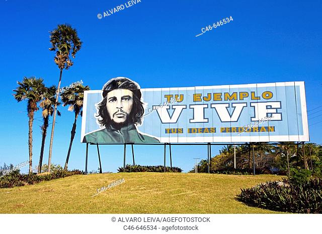 Playas del Este, propaganda with Ernesto Ché Guevara (1928-67). Havana. Cuba