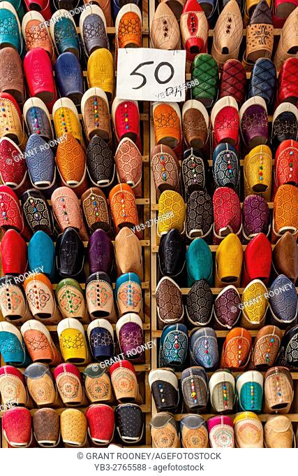 Traditional Moroccan Slippers For Sale In The Medina, Fez el Bali, Fez, Morocco