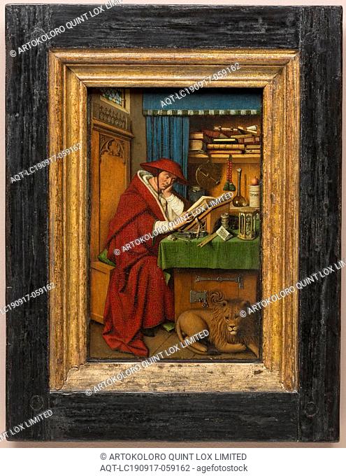 Jan van Eyck, Netherlandish, ca. 1395-1441, Saint Jerome in His Study, ca. 1435, oil on linen paper on oak panel, Unframed: 8 1/8 × 5 1/4 inches (20