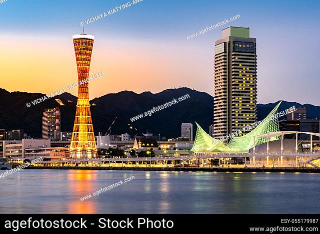 Kobe Port Tower at sunset Twilight in Kobe downtown Hyogo Kansai Japan
