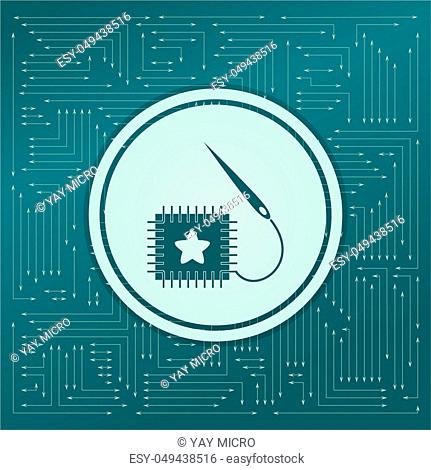 patch icon on a green background, with arrows in different directions. It appears on the electronic board. illustration