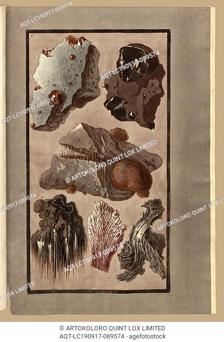Steine am Vesuv (2), Volcanic Stones with Location on Mount Vesuvius, copperplate engraving, handcolored, plate 5 (Suppl