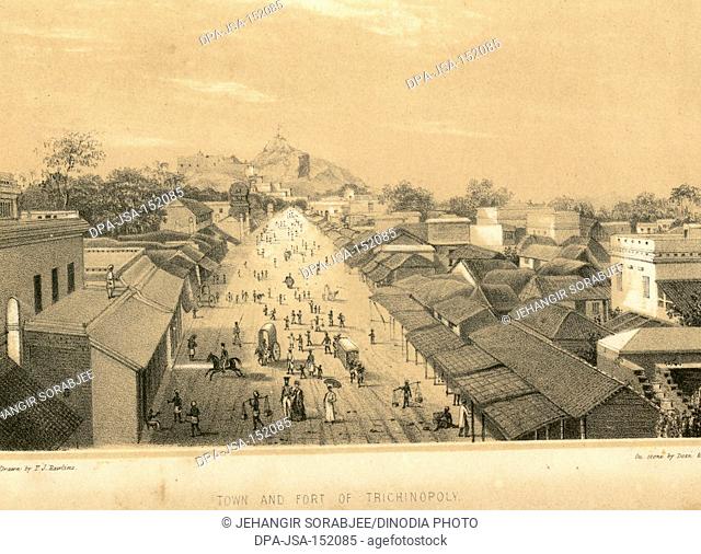 Lithographs Town and Fort of Trichinopoly or Tiruchirapalli ; Tamil Nadu ; India
